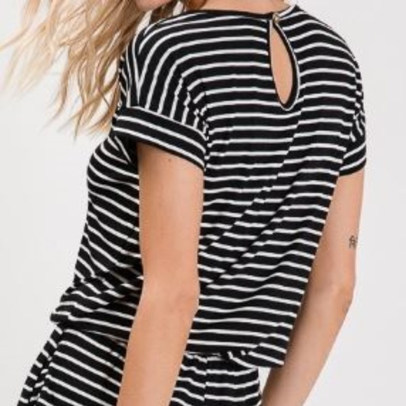 Black and White Stripe Short Romper - Picture 3 of 4